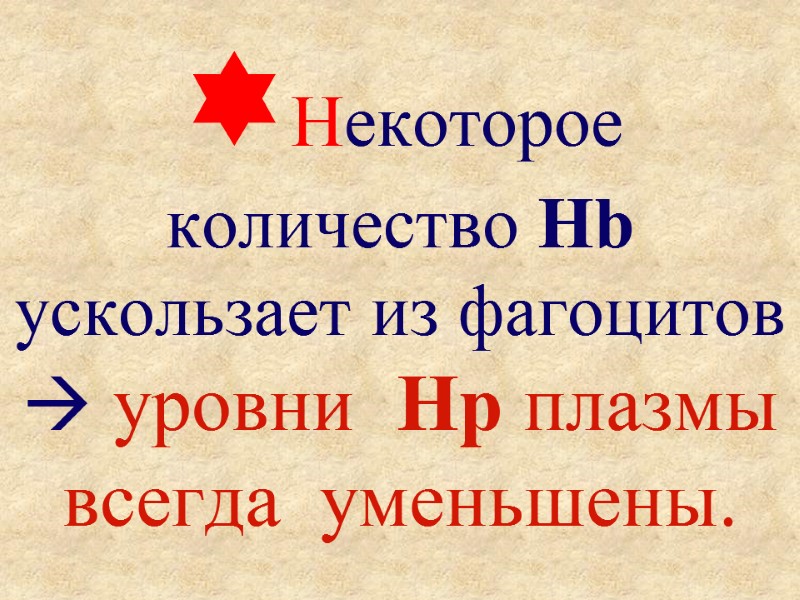 Некоторое количество Hb ускользает из фагоцитов  уровни  Hp плазмы всегда  уменьшены.